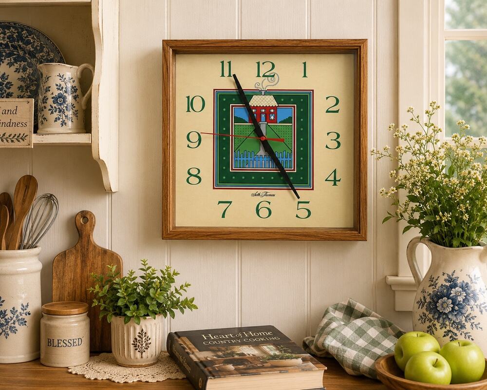 Vintage Seth Thomas Grove Park Wall Clock 2804 Folk Art Country House Wood Frame